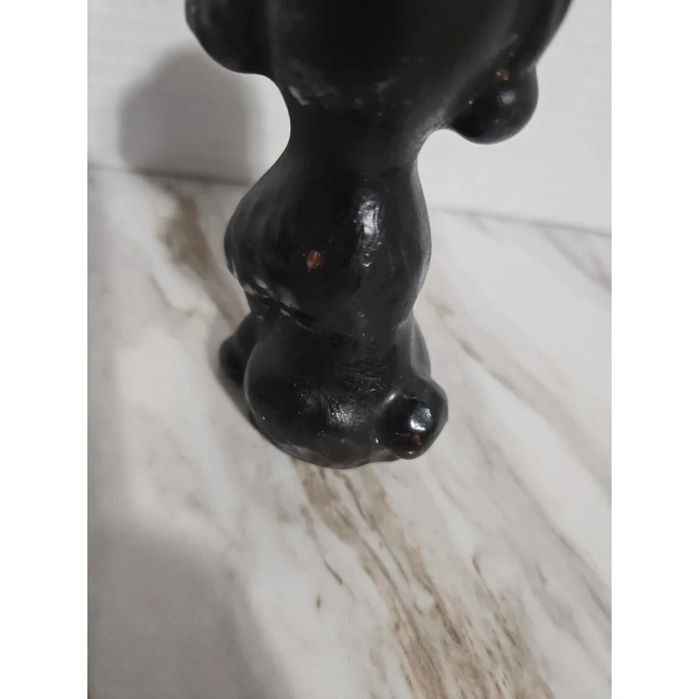 Vintage Black Poodle Dog Coal Halloween Figurine Googly Eyes Decor Puppy
